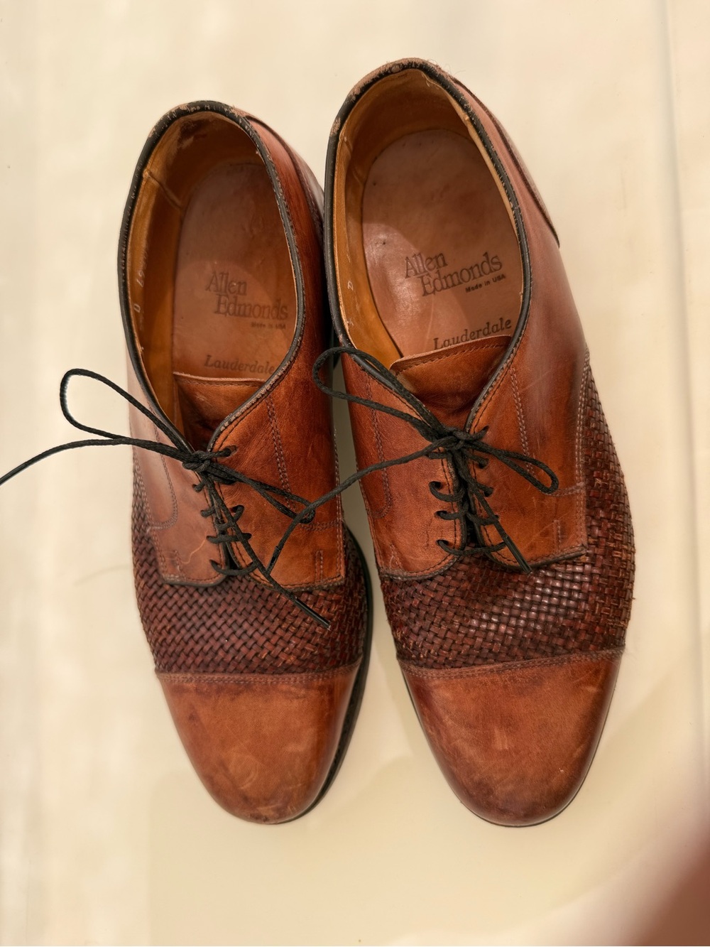 Allen Edmonds Brown Woven Leather Derby Oxfords